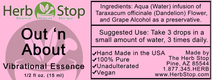 Out 'n About Vibrational Essence Label