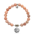 Peach Moonstone Stone Bracelet with Cactus Sterling Silver Charm