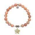 Peach Moonstone Stone Bracelet with Flower of Positivity Sterling Silver Charm
