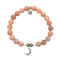Peach Moonstone Stone Bracelet with Friendship Stars Sterling Silver Charm