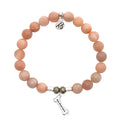 Peach Moonstone Stone Bracelet with Fur Ever Love Sterling Silver Charm