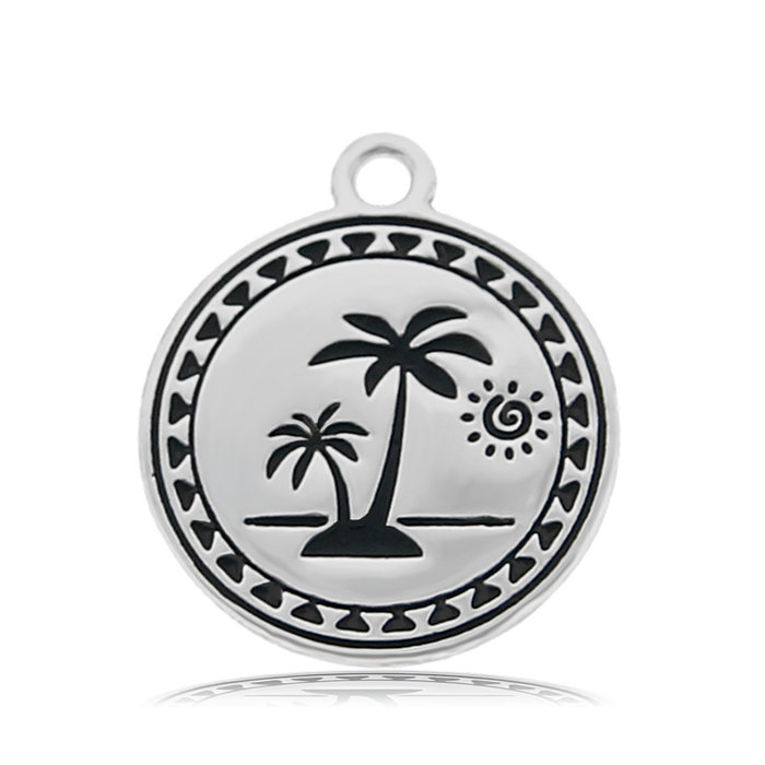 Peach Moonstone Stone Bracelet with Palm Tree Sterling Silver Charm