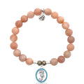 Peach Moonstone Stone Bracelet with Seahorse Sterling Silver Charm