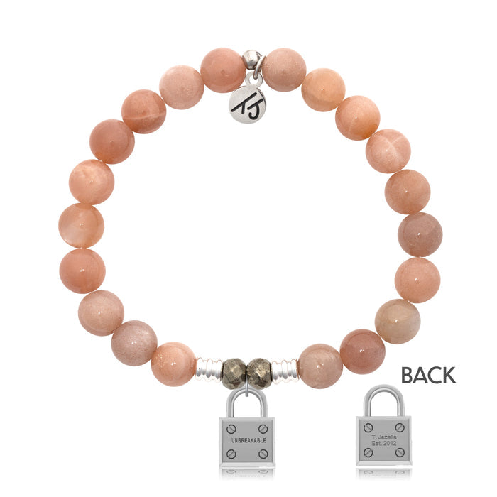 Peach Moonstone Stone Bracelet with Unbreakable Sterling Silver Charm