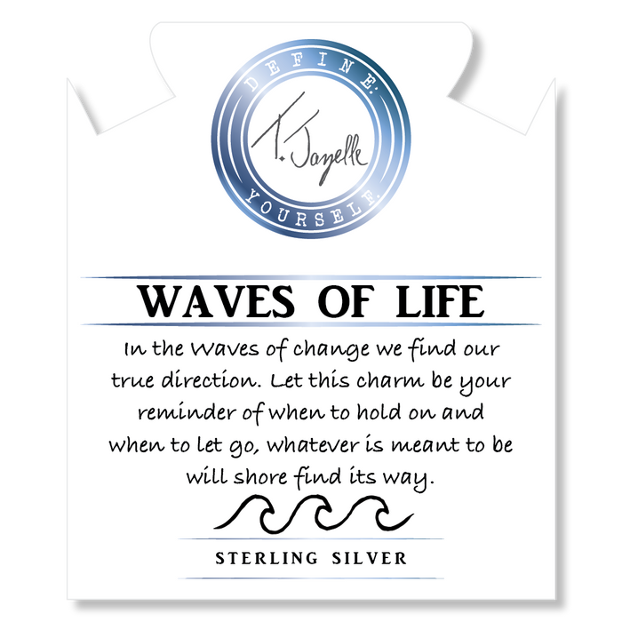 Peach Moonstone Stone Bracelet with Waves of Life Sterling Silver Charm