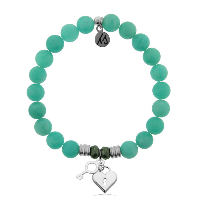 Peruvian Amazonite Stone Bracelet with Key to my Heart Sterling Silver Charm