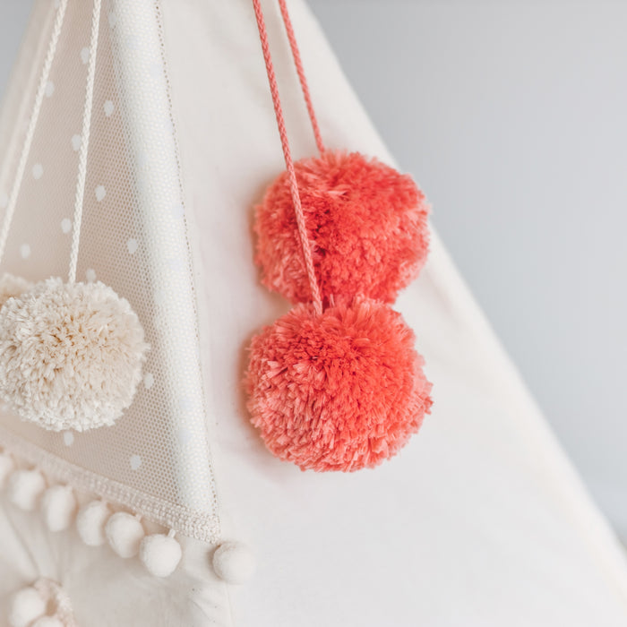 Pom Pom Teepee Tent Toppers - Decorative PomPoms |Colour: Coral