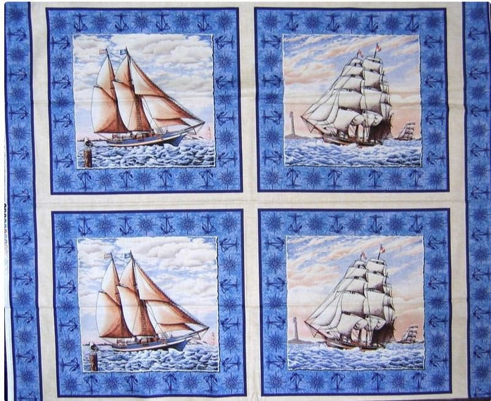 Port of Call Ship Cotton Pillow Panel Fabric