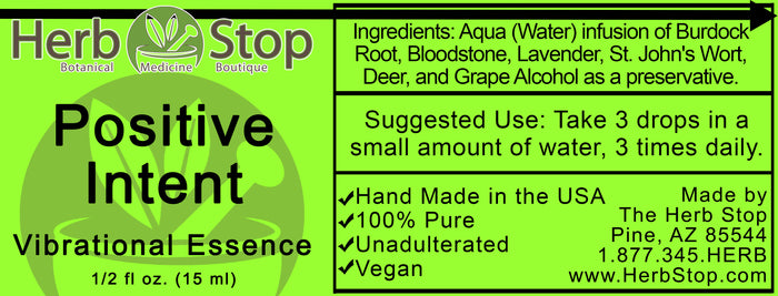 Positive Intent Vibrational Essence Label