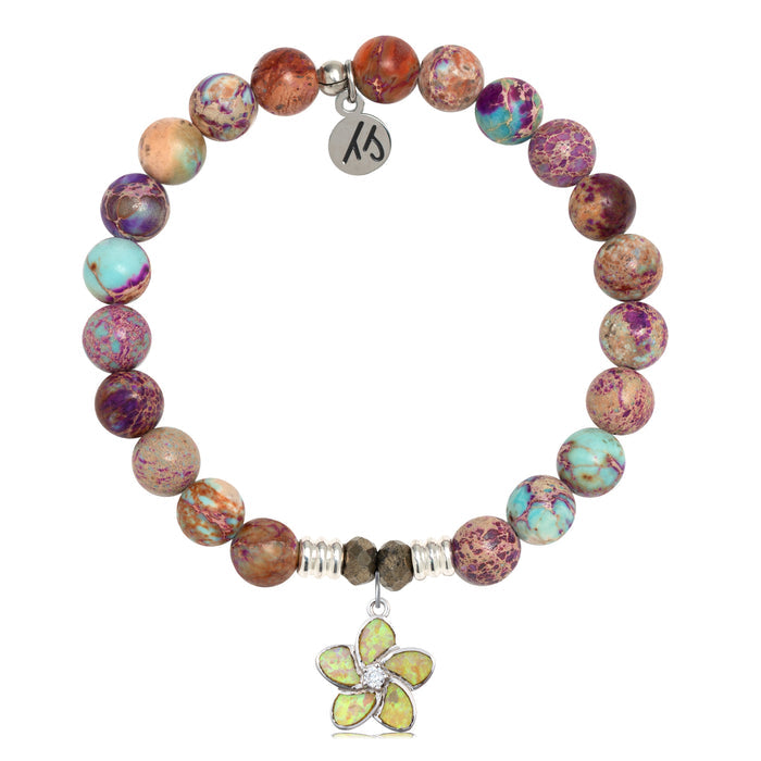 Purple Jasper Stone Bracelet with Flower of Positivity Sterling Silver Charm