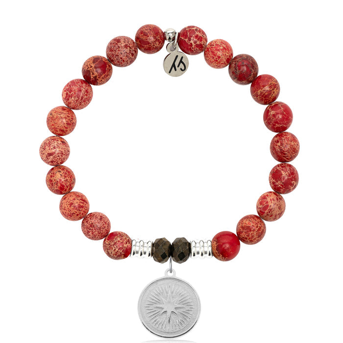 Red Jasper Stone Bracelet with Guidance Sterling Silver Charm