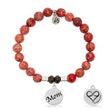 Red Jasper Stone Bracelet with Mom Sterling Silver Charm