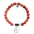 Red Jasper Stone Bracelet with Wave Sterling Silver Charm