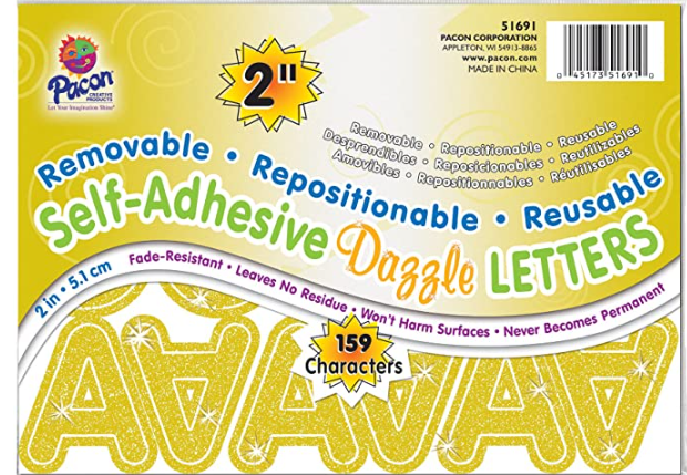 REPOSITIONABLE LETTERS 2" GOLD DAZZLE - Creative Kids