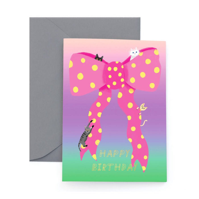 RIBBON AND CATS Birthday Greeting Card - bubblegum market