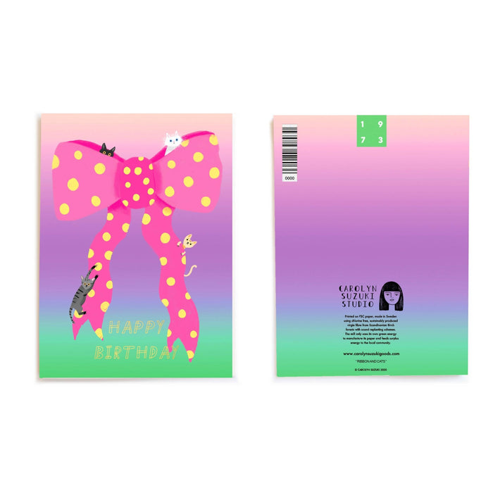 RIBBON AND CATS Birthday Greeting Card - bubblegum market