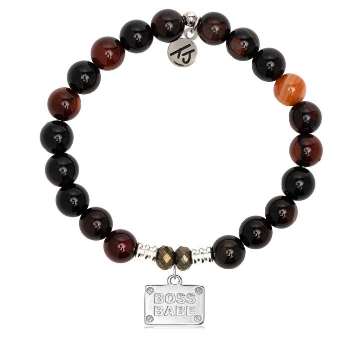 Sardonyx Stone Bracelet with Boss Babe Sterling Silver Charm