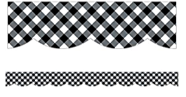 SCALLOPED  BORDERS BLACK AND WHITE GINGHAM - 2 3/16"X35" - Creative Kids