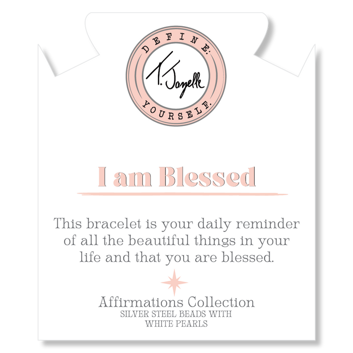 Silver Affirmations Collection- I am Blessed Pearl Bracelet