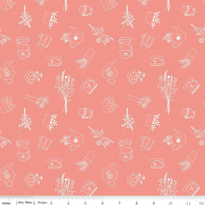 Single Layer Cotton Blanket - Afternoon Tea Sketches Salmon Cotton