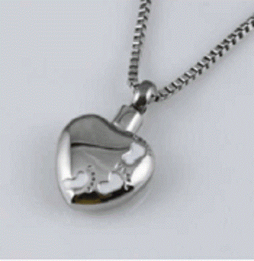 Stainless Steel Foot Print Cremation Urn Pendant for Ashes w/20-inch Necklace