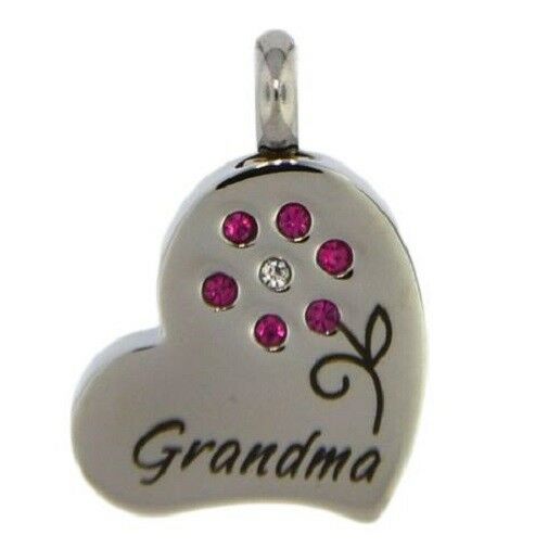 Stainless Steel "Grandma" Heart Cremation Urn Pendant for Ashes w/20-in Necklace