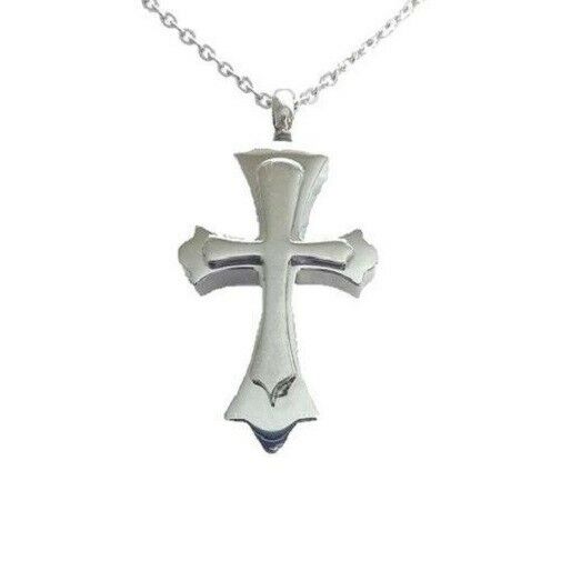 Stainless Steel Stacked Cross Cremation Urn Pendant for Ashes w/20-inch Necklace