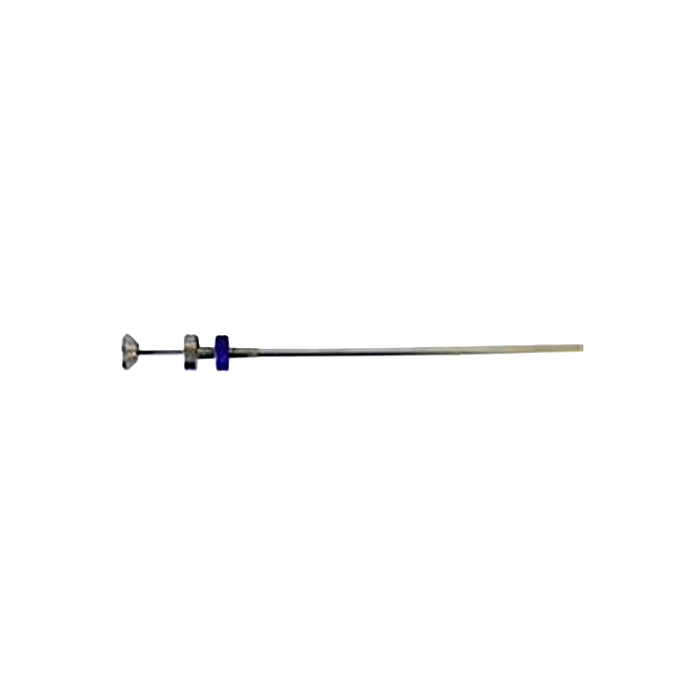 Stainless Steel Straw Gun,"Long metal straw gun with blue finger grip"