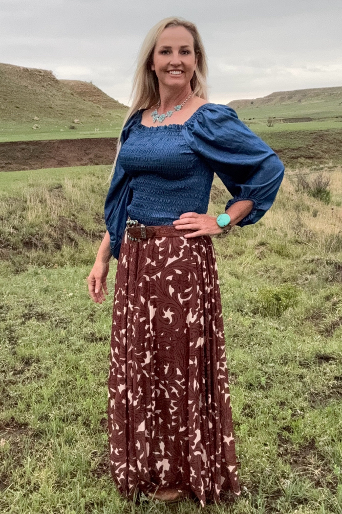 Sterling Kreek Tooled In Paradise Maxi Skirt