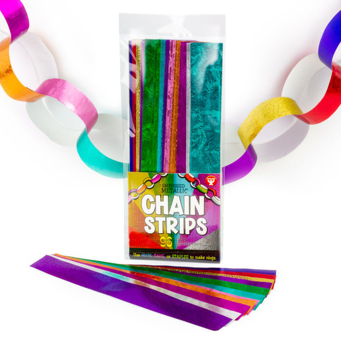STICK-A-LICK CHAIN STRIPS:  1"x8"  METALLIC EMBOSSED 96 PACK