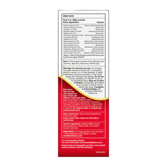 T-Relief Extra Strength Gel product label with text on a white background