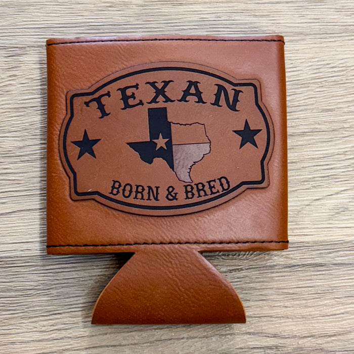 Texas Born & Bread Patch Leather Koozie - Lyla's: Clothing & Gifts - Online and Rockwall Texas Boutique