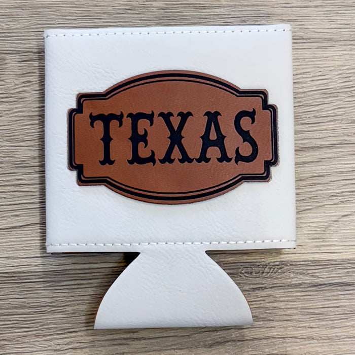 Texas Felon Patch Leather White Koozie - Lyla's: Clothing & Gifts - Online and Rockwall Texas Boutique