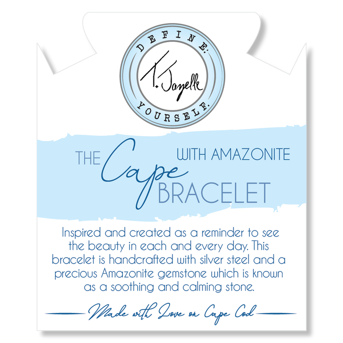 The Cape Bracelet - Silver Steel with Aqua Amazonite Ball