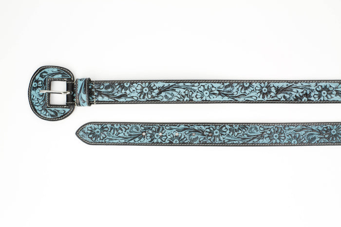 Tooled Leather Belt with Turquoise Floral