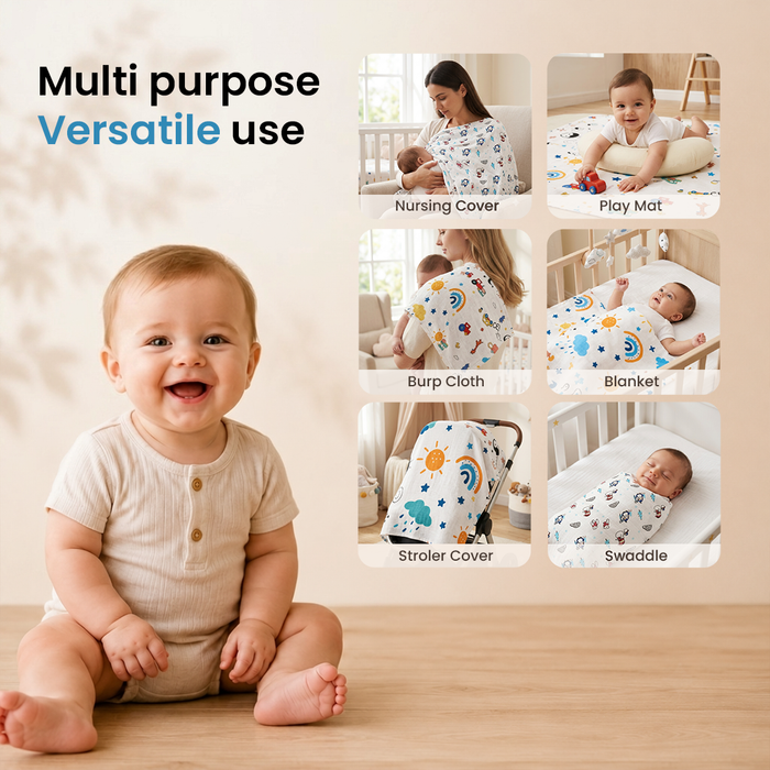 tutots 100% Cotton Muslin Swaddle Wrap for New Born Baby | Pack of 3 (100×100 cm)