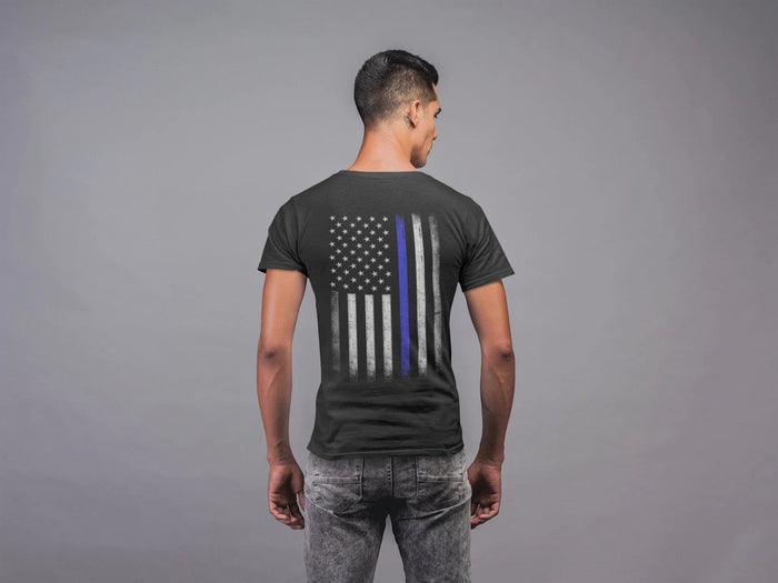 USA Flag Men's Blue Lives Matter Tee Chest & Back Print