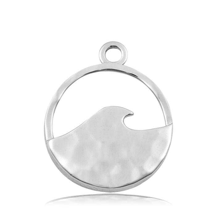 White Chalcedony Stone Bracelet with Hammered Waves Sterling Silver Charm