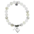 White Chalcedony Stone Bracelet with Key to my Heart Sterling Silver Charm