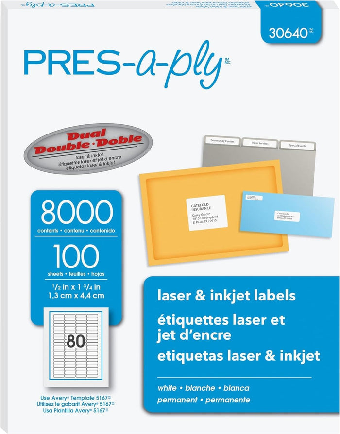 WHITE MAILING LABELS - 80 PER SHEET -  100 SHEETS - Creative Kids