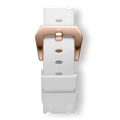 White Silicone Strap With Rose Gold Buckle showcasing a sleek white silicone band paired with a polished rose gold buckle, designed for men seeking bold luxury accessories.