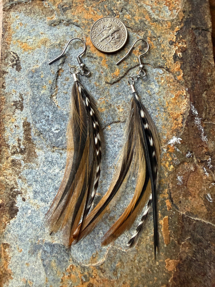 Wild Mountain Fringe - Autumn Mist Feather Earrings