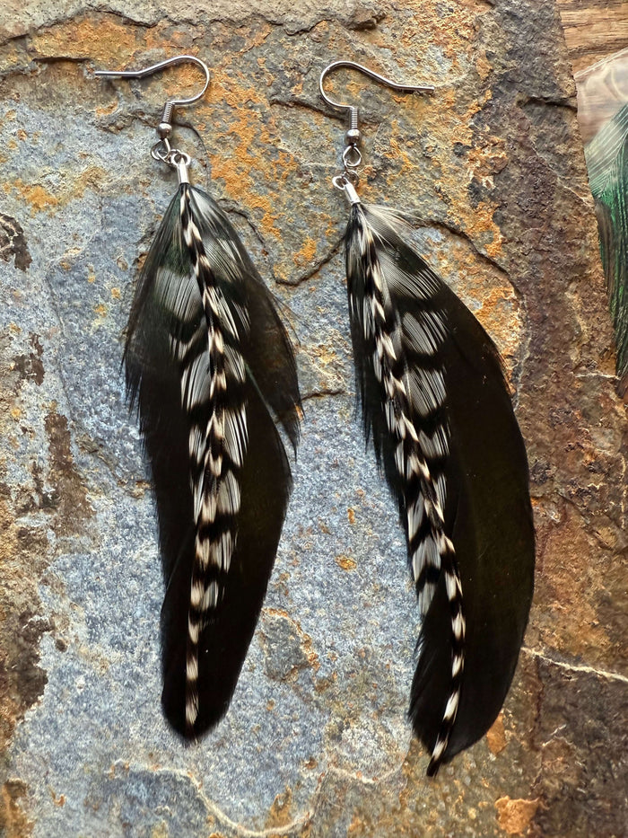 Wild Mountain Fringe - Raven Trail Feather Earrings - Western Rustic Earrings