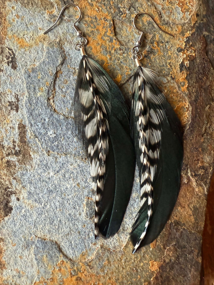 Wild Mountain Fringe - Raven Trail Feather Earrings - Western Rustic Earrings