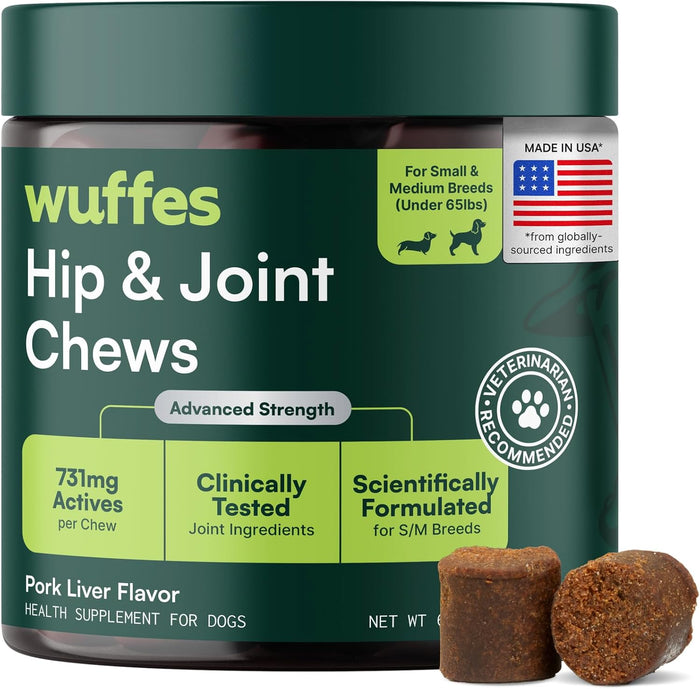 Wuffes Hip & Joint Chews for Dogs, 60ct - Glucosamine, Chondroitin & MSM - Pork Liver Flavor